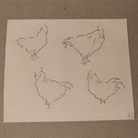 høns blyants tegning gammel original kunst